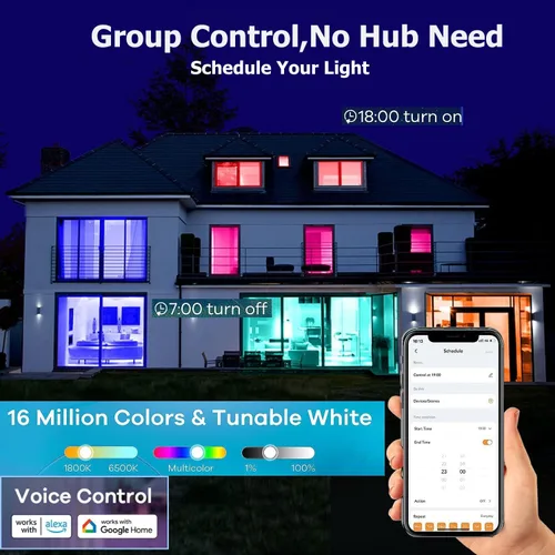 Vista 4 de Bombillas inteligentes, bombilla LED WiFi y Bluetooth que es compatible con Alexa y Google Home, bombilla que cambia de color, bombillas WiFi A19