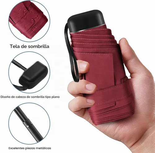 Vista 4 de Mini paraguas para viaje con estuche pequeño compacto para el sol y la 0.10 Vino Tinto
