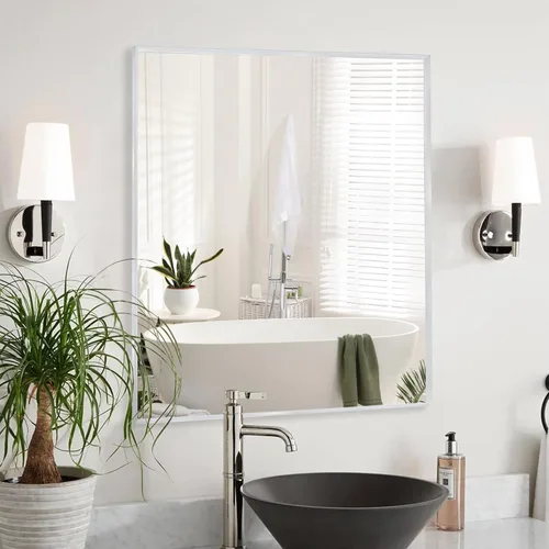 Vista 69 de 24x24 Inch Black Bathroom Mirror for Wall, Aluminum Frame Rectangle Rectangular Vanity Mirror, Modern Large for Bedroom, Living Room, Horizontal or