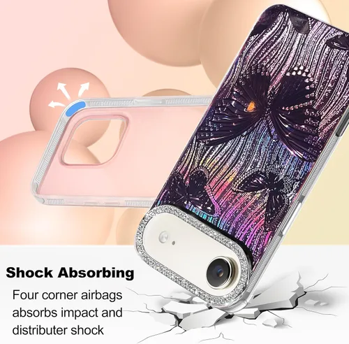 Vista 292 de I-MGAE-IN-AR - Funda diseñada para iPhone 12 y 12 Pro, diseño de mariposa plateada brillante, funda protectora de poliuretano termoplástico, suave