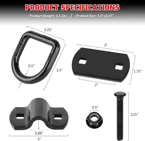 Vista 5 de AUTOBOTS Anillo en D forjado resistente atornillable de 1/2 pulgada, ganchos de anclaje de amarre de resistencia a la rotura de 12,000 libras