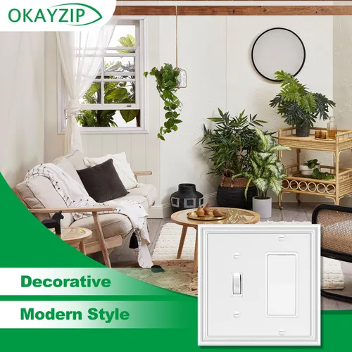 Vista 4 de Cubiertas Decorativas Blancas para Interruptores de Luz Combinados, Placa de Pared, Material Natural, Cubiertas de Salida de Placa de Interruptor