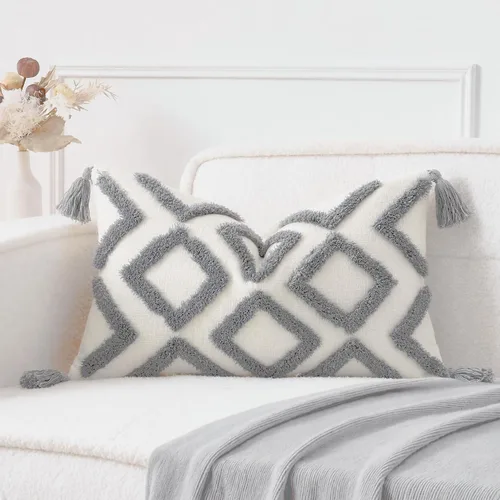 Vista 12 de PANOD Funda Decorativa para Almohada Lumbar Extra Larga 14x36 Boho, Funda Extra Suave de Chenilla para Almohada Lumbar con Borla para Cama, Sofá