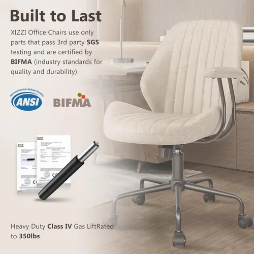 Vista 6 de Silla de oficina Mid Century Modren, silla ejecutiva giratoria con soporte lumbar, silla de escritorio ergonómica de respaldo medio con ruedas