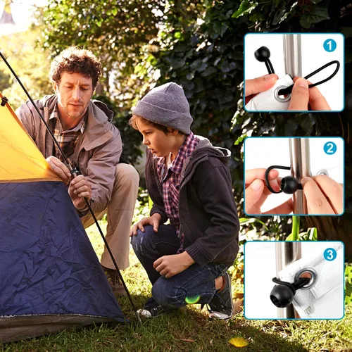 Vista 7 de Lazos elásticos de lona de 8 pulgadas, 50 cordones elásticos de alta resistencia, cuerda elástica de alta resistencia, para tienda de campaña