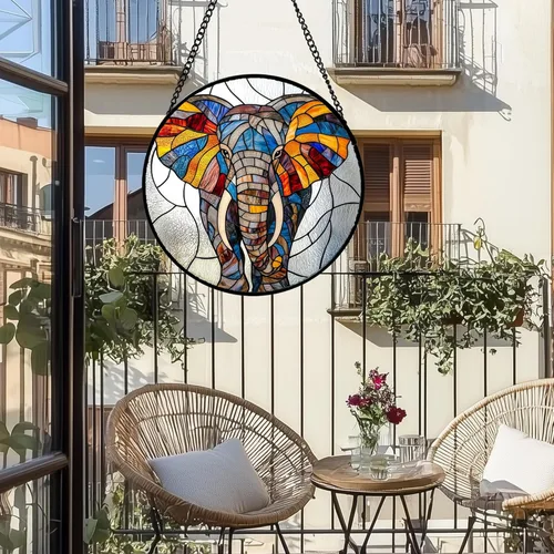 Vista 2 de Atrapasoles de Vidrio Manchado para Colgar en Ventanas, Elefante Colorido para Capturar el Sol para Puerta, Decoración del Hogar, Atrapasoles