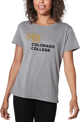 Vista 314 de Colección oficial de camisetas sueltas con logotipo de círculo envejecido universitario para mujer, jaspeado atlético
