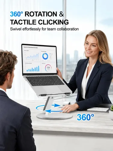 Vista 3 de YICOSUN - Soporte para computadora portátil para escritorio, soporte de computadora ajustable en altura giratoria de 360°, elevador ergonómico