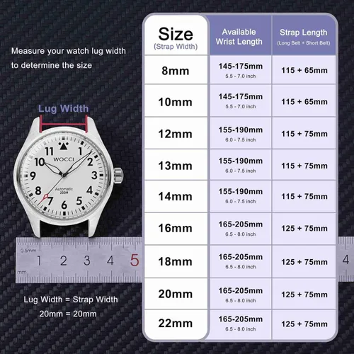 Vista 4 de WOCCI Correa de reloj elegante de 0.315 in de ancho, correa de repuesto de cuero genuino con hebilla dorada (negro)