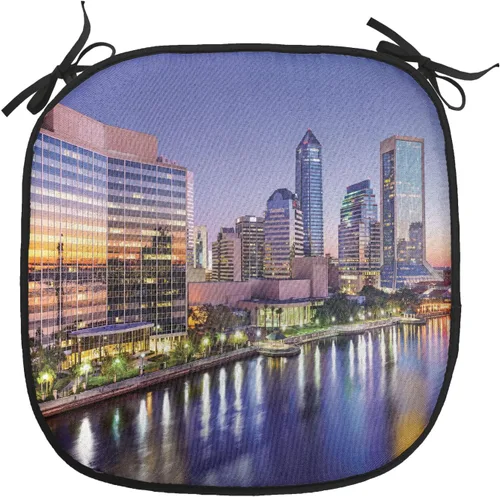 Vista 44 de Lunarable USA Chair Cushion Pad, American Cities Skylines Metropolis Architecture Sketch Style Hand Drawn Art Print, Seat Padding for Kitchen &