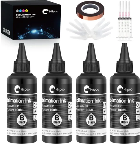 Hiipoo Botellas rellenas de tinta de sublimación con cinta térmica para ET2400 XP4105 XP4100 ET2720 ET2760 ET2750 ET4800 ET-2800 ET-2803 ET-2850