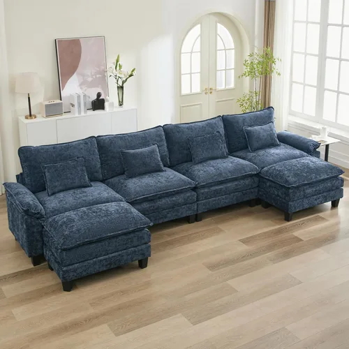 Vista 38 de URRED Oversized Modular Sectional Sofa, 87" L Shaped Modern Comfy Cloud Couch with Movable Ottoman & Pillows, Deep Seat Couches for Living Room