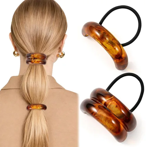 Vista 9 de 3 ligas para el cabello, ligas acrílicas para cabello grueso, elegantes y duraderas con diseño geométrico, accesorios para el cabello, elásticos
