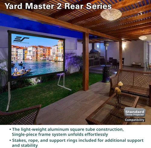 Vista 8 de Pantalla para proyector al aire libre con soporte 16:9, 8K 4K Ultra HD 3D, plegable y rápida YardMaster 2 Rear Projection