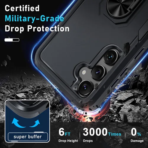 Vista 5 de Compatible con Samsung Galaxy S24/S25 Funda con Protector de Pantalla de Vidrio Templado, Resistente a Prueba de Golpes de Servicio Pesado Funda