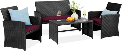 Vista 32 de Best Choice Products Juego de muebles de conversación de patio de mimbre al aire libre de 4 piezas para patio trasero con mesa de café, cojines