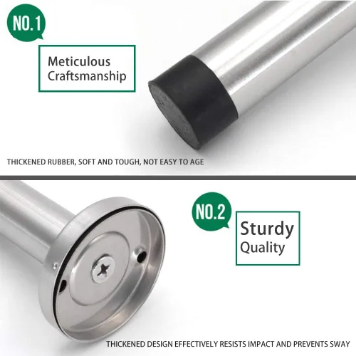 Vista 5 de Topes largos de puerta de acero inoxidable de 8 pulgadas, tope de puerta cepillado, resistencia de puerta anticolisión con absorbente de goma