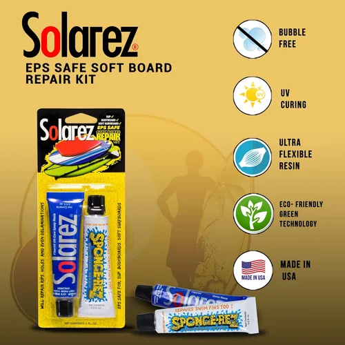 Vista 4 de SOLAREZ Kit de reparación de tablas suaves de curado UV EPS-Safe ~ Espuma de poliestireno y tablas de surf construidas con núcleo EPS