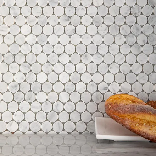 Vista 6 de Carrara - Mosaico de mármol blanco, pulido, mosaico de mármol blanco Carrara para cocina, baño, pared, suelo, ducha, 5 hojas, hexagonal de 2 pulgadas