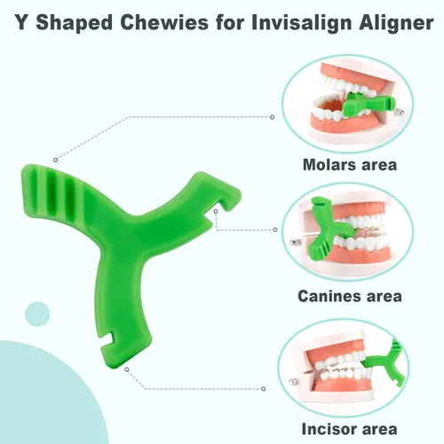 Vista 3 de DLENP - Masticables para alineador Invisalign, 4 unidades masticables en forma de Y para bandejas de alineador de asiento de ortodoncia