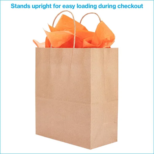 Vista 2 de SSWBasics Bolsa de compras de papel kraft – Mediano (8 ¼ de largo x 4 ¾ pulgadas de profundidad x 10 ½ pulgadas de alto), caja de 100 – 80 #