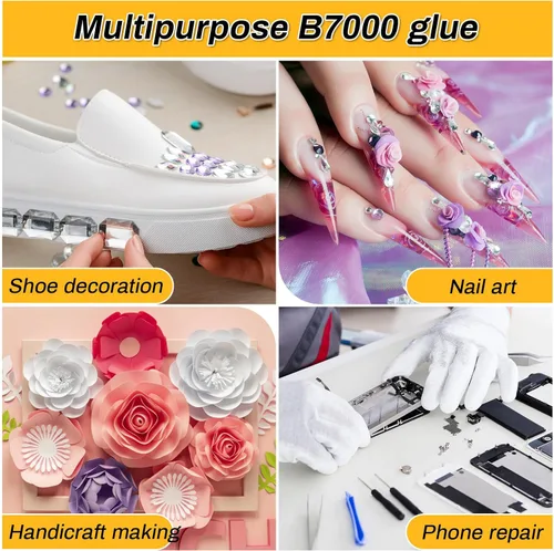 Vista 7 de Cadena de cierre de diamantes de imitación de cristal con pegamento de joyería B7000, 11 yardas de 0.157 in de plata con cuentas transparentes