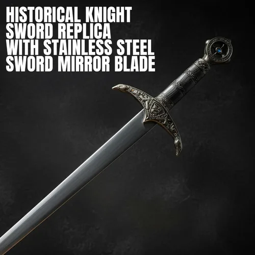 Vista 3 de SZCO Espada medieval Earl of Huntington de 33 pulgadas, réplica de espada histórica de caballero con hoja de espejo de espada de acero inoxidable