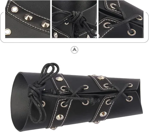 Vista 2 de AZORA Pulsera de cuero con diseño de guantelete medieval, pulsera con hebilla ancha para brazos, 2