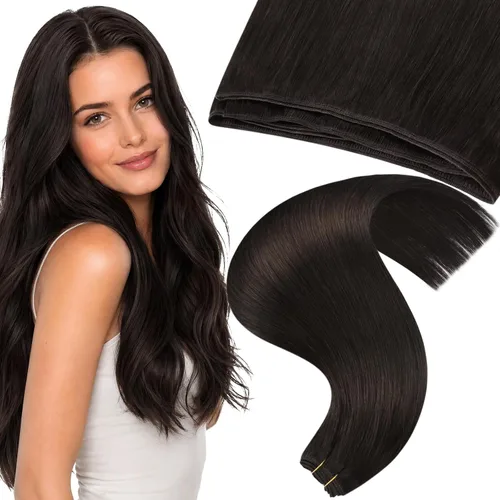 Vista 61 de Moresoo Extensiones de cabello humano real para coser, color negro natural