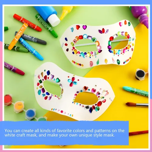 Vista 3 de Leyndo Máscara de papel maché, máscaras blancas para mascarada y calcomanías de gemas para manualidades, Mardi Gras, Halloween, fiesta de cosplay