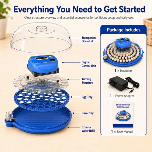 Vista 6 de Incubadora de huevos de codorniz de 100 huevos con girador automático y control de humedad