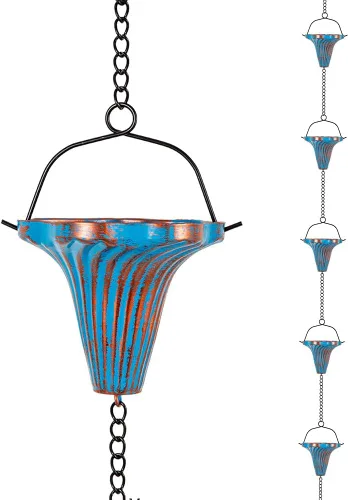 Vista 8 de Cadenas de lluvia para canalón, cadena de agua de lluvia de tulipanes de 8.3 pies con 12 tazas, cadena de recogedor de lluvia dorada ajustable