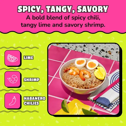 Vista 4 de Maruchan Ramen con sabor a limón, chile y camarón, 3.0 oz, paquete de 24