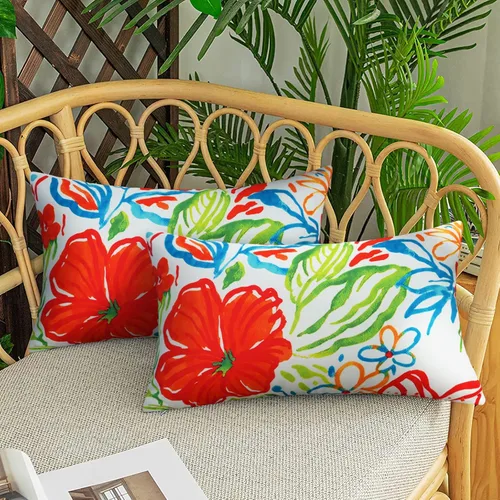 Vista 10 de Merrycolor Paquete de 2 fundas de almohada para exteriores de 18 x 18 pulgadas, impermeables, con hojas geométricas, cuadradas, decorativas