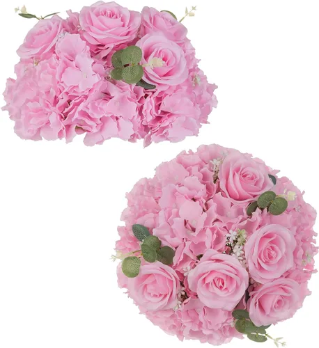 Vista 19 de BLOSMON Bolas de Flores Artificiales Centros de Mesa de Boda 2 Piezas 11.8" Lila Flores Falsas Rosa Hortensia Arreglo de Bolas Centro de Mesa