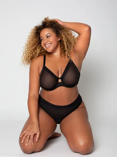 Vista 9 de Curvy Couture Sujetador de malla transparente de cobertura completa sin forro con aros para mujer