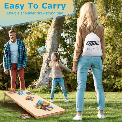 Vista 6 de EunHo Cornhole Bags Regulation Dual Sided Set of 8, Professional Cornhole Bean Bags Slick & Sticky Side Bags with Carry Bag