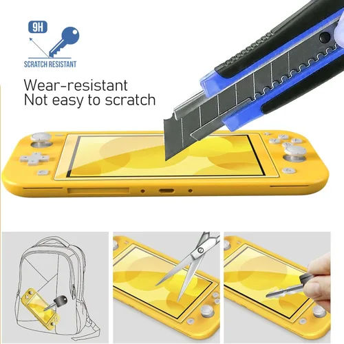 Vista 4 de Linsaner Protector de pantalla de vidrio templado de 2 piezas, hecho a medida para Nintendo Switch Lite HD, antiarañazos, transparente