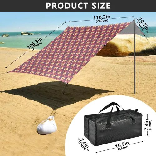 Vista 3 de Funny Chicken Face Foldable Beach Tent UPF50+ Easy Setup Shade Sun Shelter with Sandbags and Shovel for Camping, Picnics, Backyard & Fishing