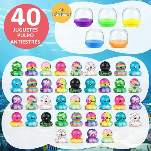 Vista 6 de Paquete de 40 juguetes blandos de pulpo con cápsulas, premios en el aula