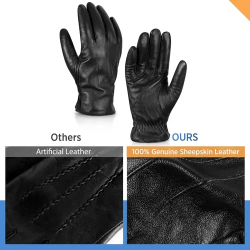 Vista 3 de Alepo Genuine Sheepskin Leather Gloves for Men, Winter Warm Touchscreen Texting Cashmere Lined Driving Motorcycle Gloves