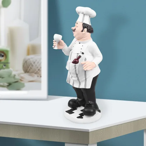 Vista 3 de VOSAREA Figura de chef francés, estatua coleccionable de resina para el hogar, decoración de mesa para decoración de casa de campo (chef tostado)