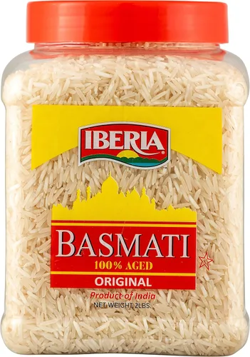 Tarro de Arroz Basmati Iberia, 2 Libras, Grano Extra Largo, Arroz Basmati Blanco Indio Naturalmente Envejecido, Arroz Basmati Natural en Tarro de