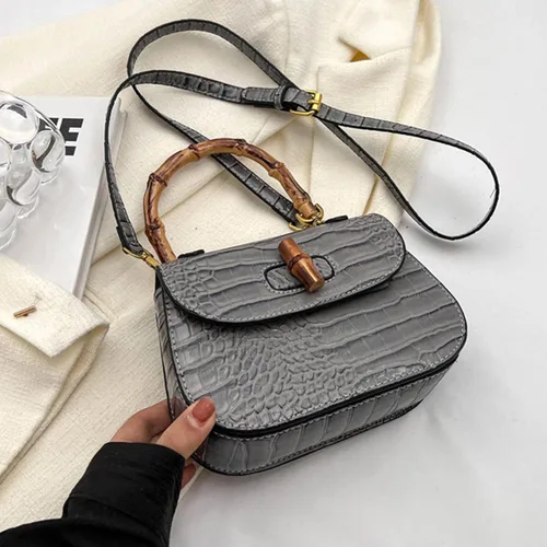 Vista 2 de Bolso de mano de cuero artificial de bambú con asa superior para mujer, elegante bolso de noche, regalo para mujer, hecho a mano