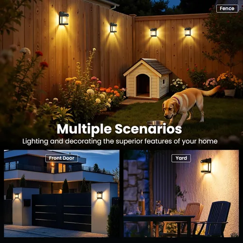 Vista 5 de PEVOROS Luces solares para valla, paquete de 4 luces solares para valla de movimiento al aire libre, 3 modos para escalón, pared, cobertizo, patio