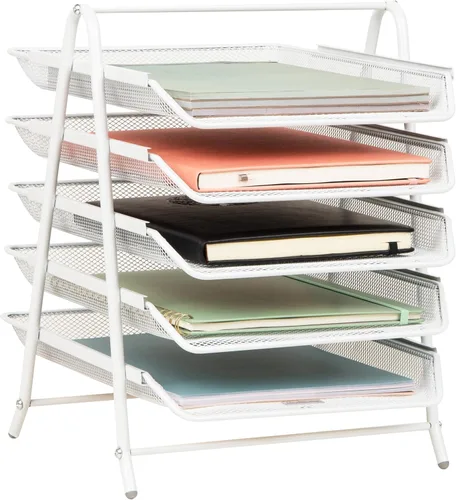 Vista 8 de Mind Reader Organizador de bandejas de papel de 5 niveles, estante vertical de almacenamiento de archivos de escritorio, para oficina, de rejilla