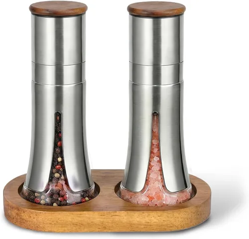 Vista 9 de Aelga Pepper Mill - 4oz Stainless Steel Pepper Grinder Manual with 5-Level Adjustable Coarseness, Wood Lid, Silicone Funnel