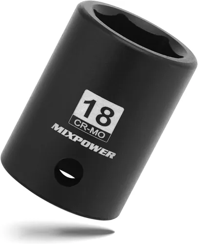Vista 30 de MIXPOWER Zócalo de impacto poco profundo de 1/2", CR-MO, 1-1/4", 6 puntos, diseño de esquina de radio, tuerca de eje de grado de impacto para fácil