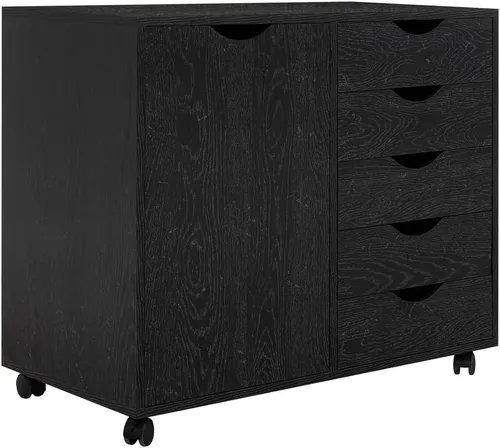 Vista 136 de Naomi Home Cómoda de 5 cajones para dormitorio, alta y elegante, con ruedas y estantes de almacenamiento, pequeña para guardarropa, para maquillaje