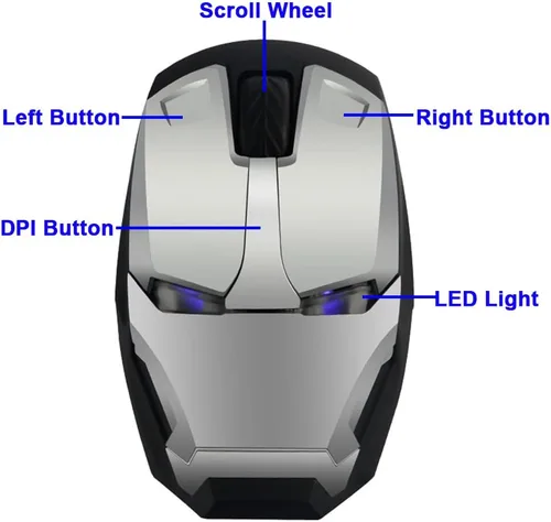 Vista 2 de Inalámbrico Iron Man Mouse 2.4G Ratón óptico para computadora portátil de escritorio PC Mac (plata)